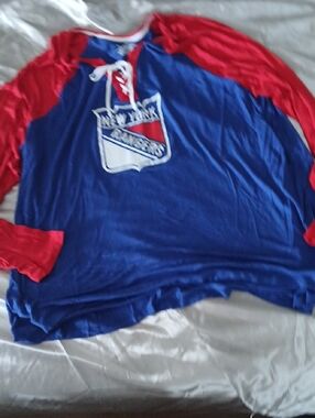 Fanatics Royal Blue and Red Lace-Up Raglan Long Sleeve Top